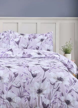 Anemone Floral Print Soft Touch Lilac Duvet Set