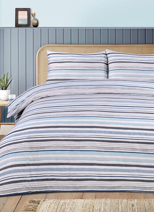 Stripe Print Soft Touch Blue Duvet Set