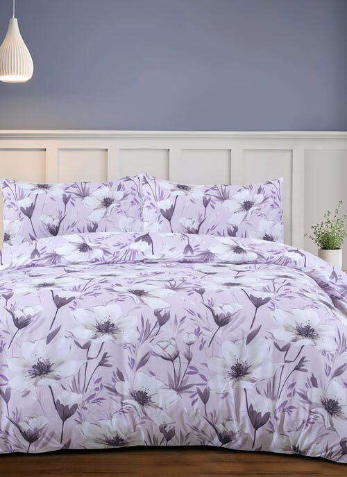 Anemone Floral Print Soft Touch Lilac Duvet Set