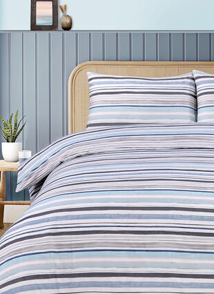 Stripe Print Soft Touch Blue Duvet Set