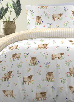 Ailsa Highland Cow Print Easy Care Natural Duvet Set