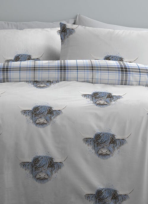 Hadley Highland Cow Print Easy Care Grey Pillowcase Set