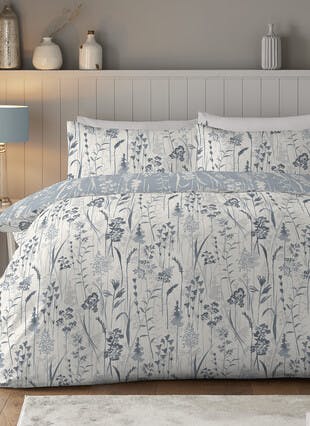 Blair Leafy Floral Print Easy Care Blue Pillowcase Set