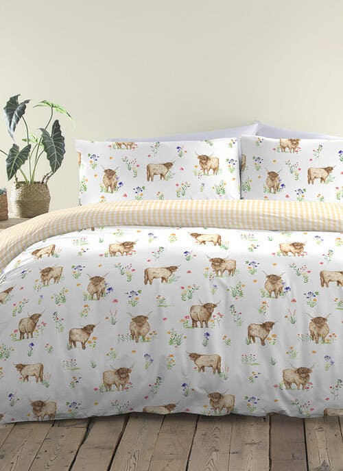 Ailsa Highland Cow Print Easy Care Natural Duvet Set