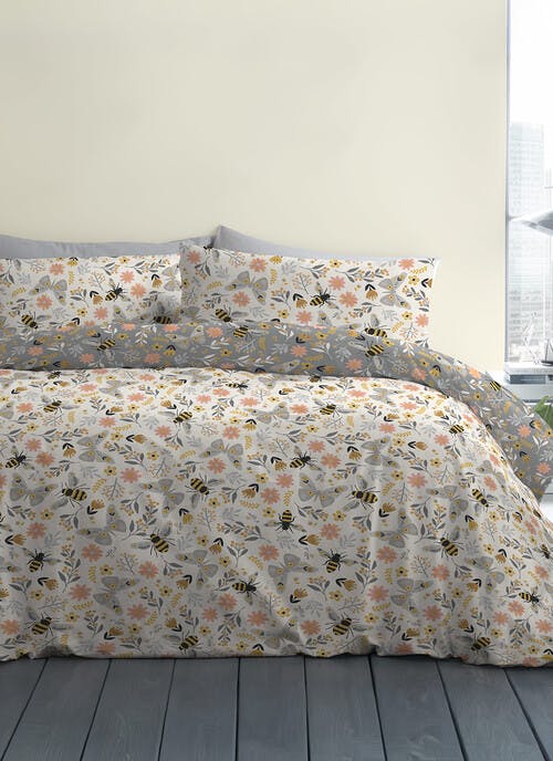 Izzy Bee Print Easy Care Ochre Duvet Set