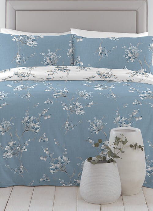 Willa Floral Print Easy Care Blue Pillowcase Set