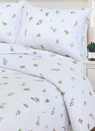 Floral Print Seersucker White Duvet Set