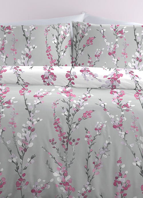 Blossom Floral Print Easy Care Grey Pillowcase Set