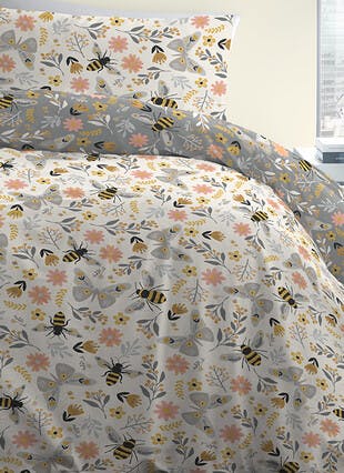 Izzy Bee Print Easy Care Ochre Duvet Set