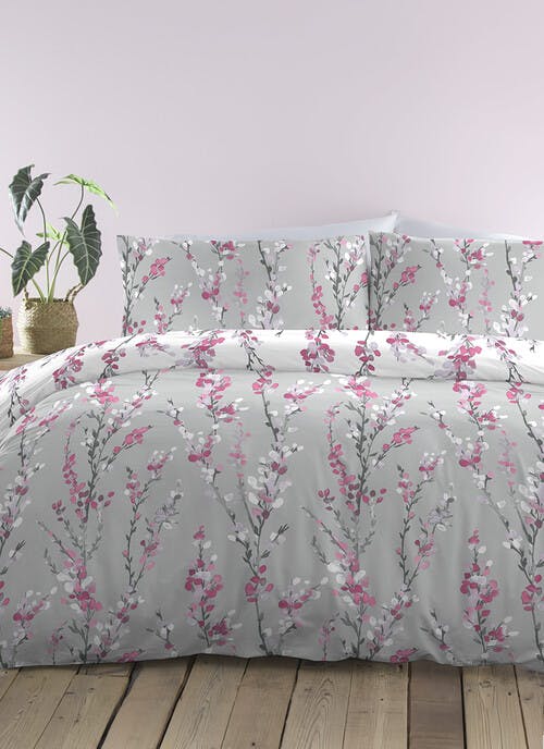 Blossom Floral Print Easy Care Grey Duvet Set