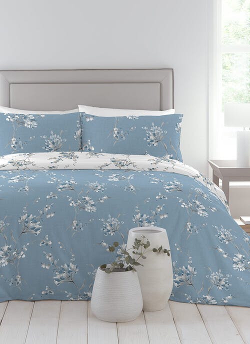 Willa Floral Print Easy Care Blue Duvet Set