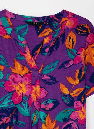 Notch Neck Caps Sleeve Print Top