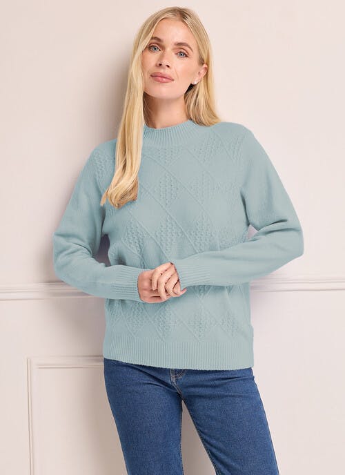 Diamond Cable Knit Turtle Neck Jumper