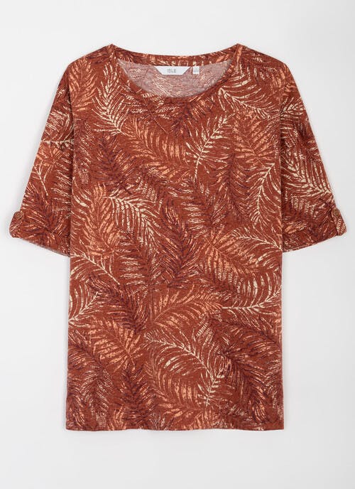 Linen Blend Tab Sleeve Printed Top