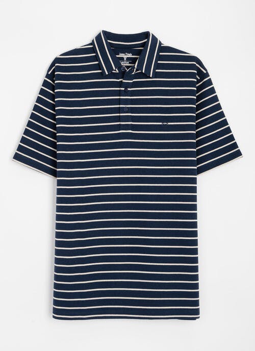 Cotton Rich Mini Waffle Stripe Polo Shirt