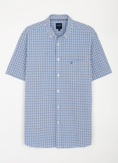 Pure Cotton Button Down Seersucker Short Sleeve Check Shirt