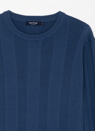 Cotton Rich Long Sleeve Textured Rib Crew Jumper