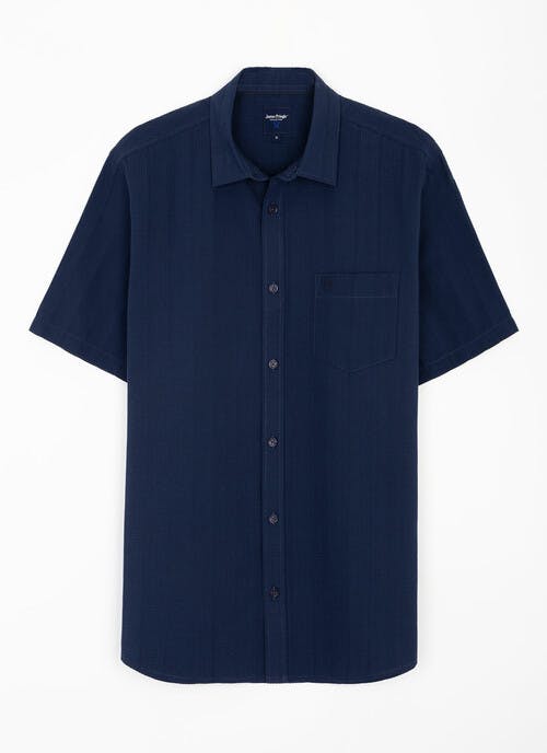 Pure Cotton Seersucker Textured Stripe Short Sleeve Shirt