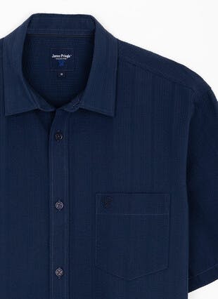 Pure Cotton Seersucker Textured Stripe Short Sleeve Shirt