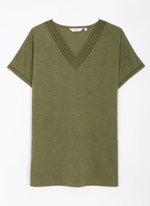 Lace Trim V Neck T-Shirt
