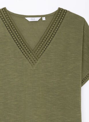 Lace Trim V Neck T-Shirt