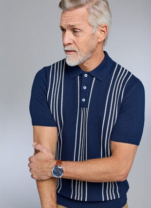 Cotton Rich Stripe Knitted Polo Shirt