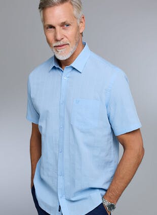 Pure Cotton Seersucker Textured Stripe Short Sleeve Shirt