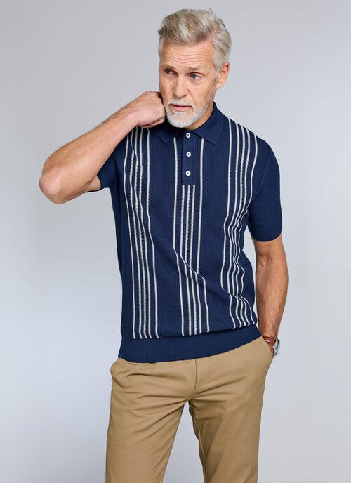 Cotton Rich Stripe Knitted Polo Shirt