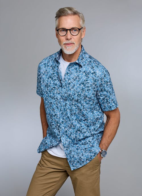 Pure Cotton Poplin Printed Short Sleeve Shirt