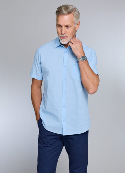 Pure Cotton Seersucker Textured Stripe Short Sleeve Shirt