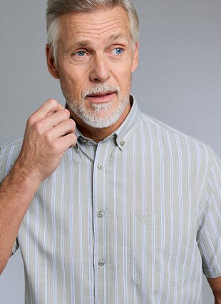 Cotton Blend Oxford Short Sleeve Stripe Shirt