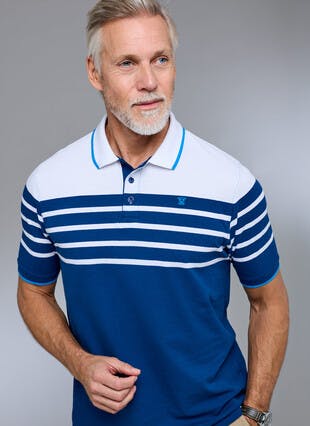 Pure Cotton Pique Yoke Stripe Polo Shirt