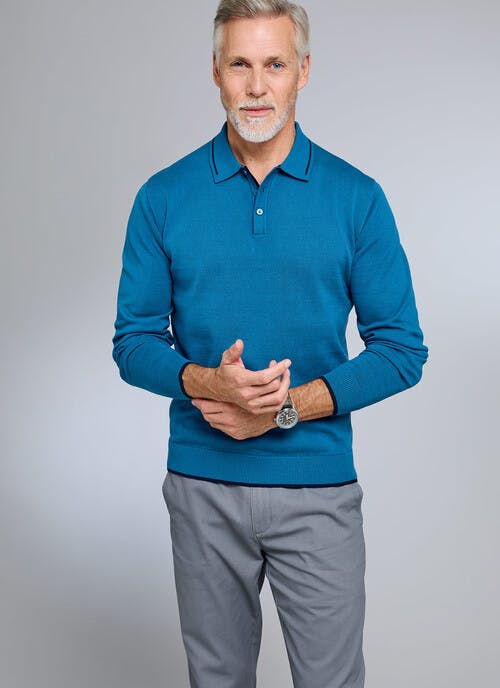 Cotton Rich Long Sleeve Tipped Knitted Polo Shirt