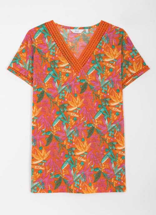 Lace Trim V Neck Printed T-Shirt