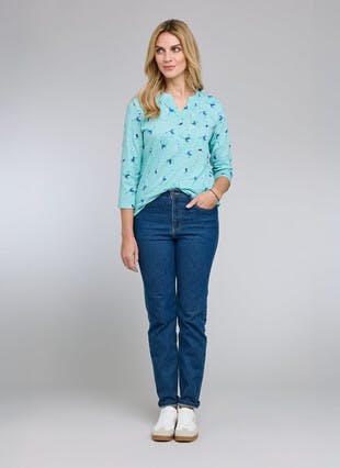 Pure Cotton Printed Notch Neck Top