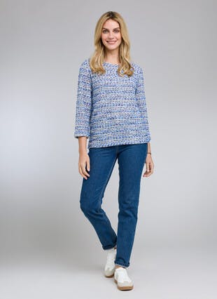 Cotton Blend Textured Crew Neck Top