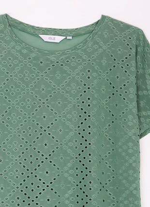 Broderie Anglaise Crew Neck Top