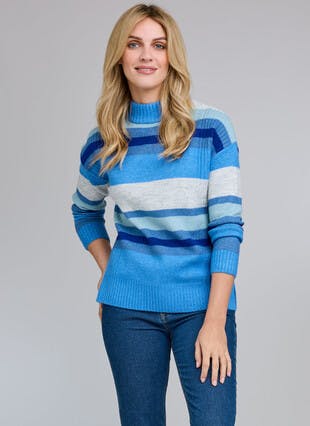 Soft Touch Striped Turtle Neck Jumper