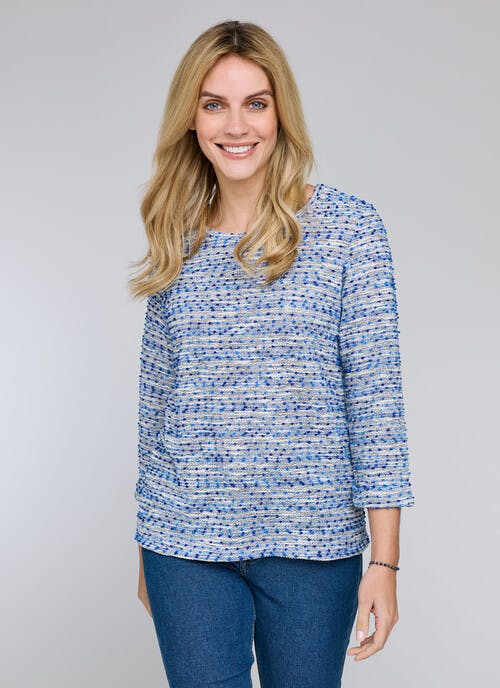 Cotton Blend Textured Crew Neck Top