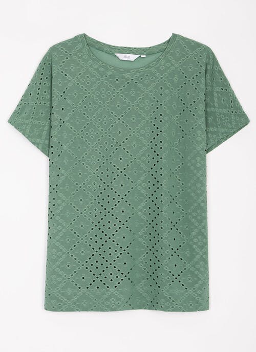 Broderie Anglaise Crew Neck Top