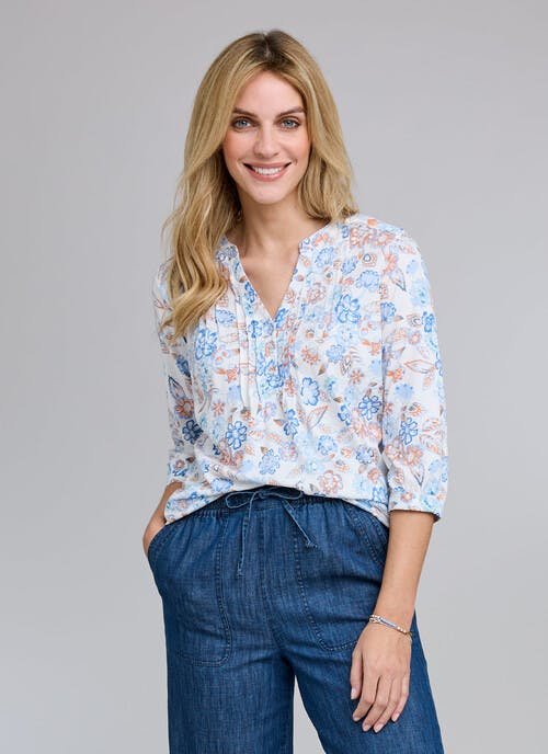 Pure Cotton Printed Pintuck Jersey Top 