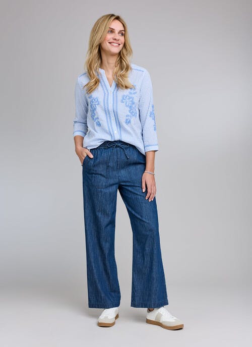 Pure Cotton Wide Leg Denim Trousers