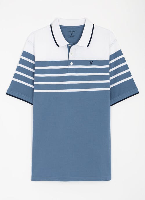 Pure Cotton Pique Yoke Stripe Polo Shirt