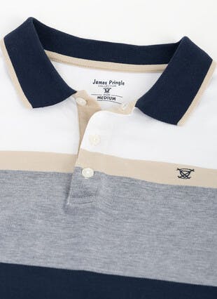 Pure Cotton Birdseye Yoke Stripe Polo Shirt
