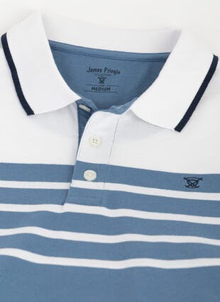 Pure Cotton Pique Yoke Stripe Polo Shirt