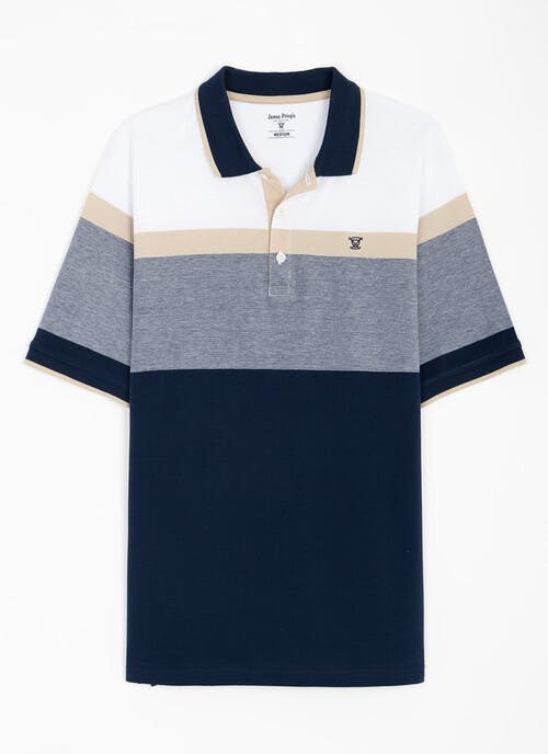 Pure Cotton Birdseye Yoke Stripe Polo Shirt