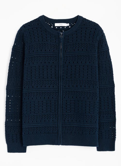 Pure Cotton Crew Neck Pointelle Cardigan