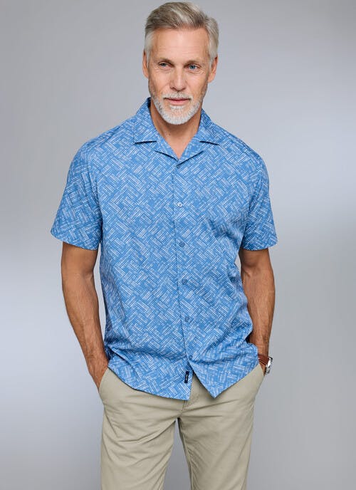 Pure Cotton Poplin Printed Revere Short Sleeve Shirt