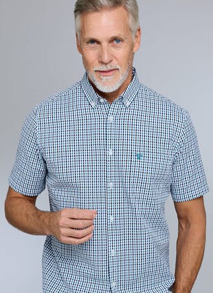 Pure Cotton Button Down Seersucker Short Sleeve Check Shirt