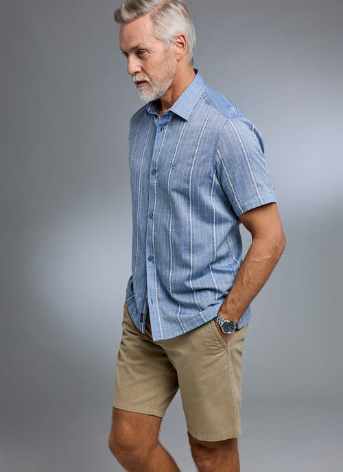 Pure Cotton Embroidered Stripe Short Sleeve Shirt